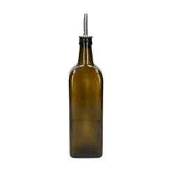 Olie/azijnfles, olijfgroen glas, vierkant, 1 l