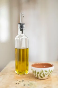 Olie- of azijnflesje, glas, vierkant 250 ml