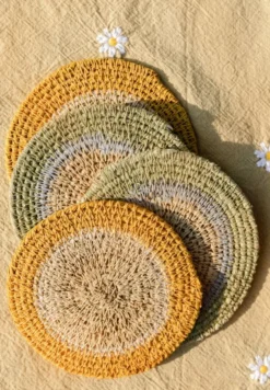 Onderzetters naturel, zeegras, groen, set van 4, Ø11 cm