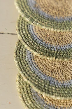 Onderzetters naturel, zeegras, groen, set van 4, Ø11 cm