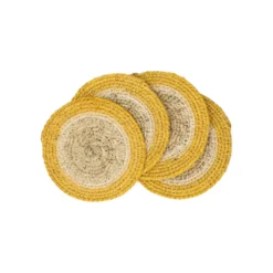 Onderzetters naturel, zeegras, geel, set van 4, Ø11 cm