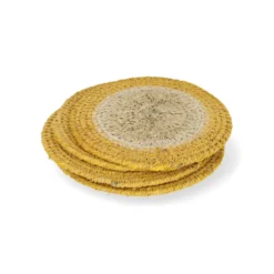 Onderzetters naturel, zeegras, geel, set van 4, Ø11 cm