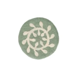 Onderzetter, vilt, groen met witte tak, Ø10 cm
