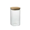 Opbergpot vierkant, glas en bamboe, 780 ml