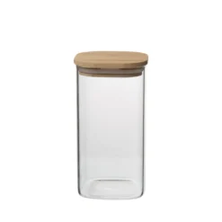 Opbergpot vierkant, glas en bamboe, 780 ml