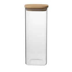 Opbergpot vierkant, glas en bamboe, 980 ml