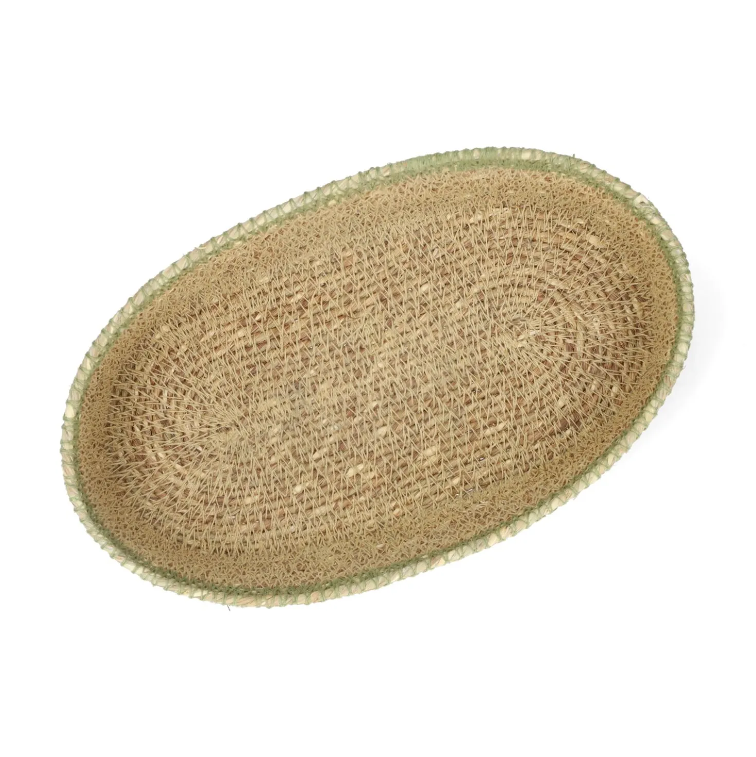 Ovaal mandje naturel, zeegras, groen, 22 cm x 12 cm