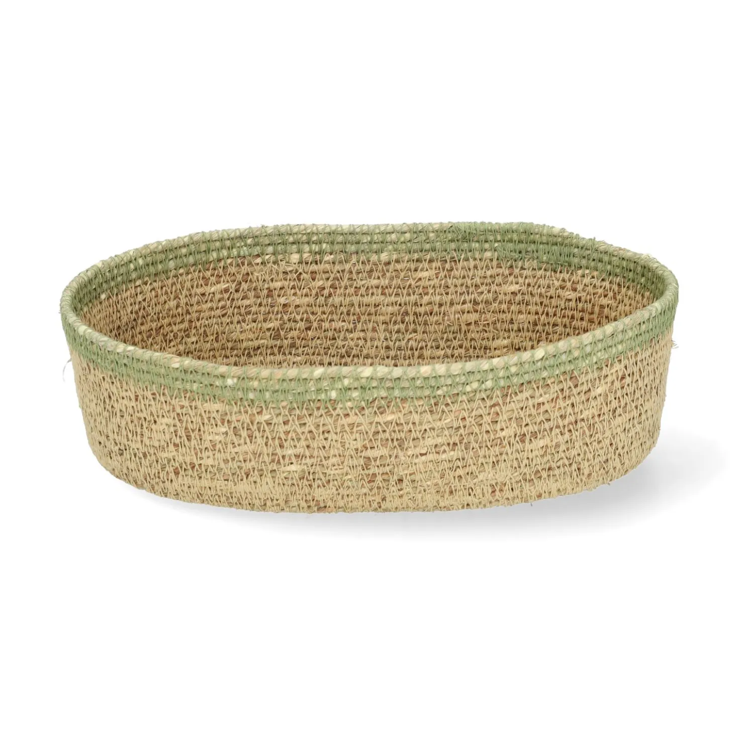 Ovaal mandje naturel, zeegras, groen, 22 cm x 12 cm