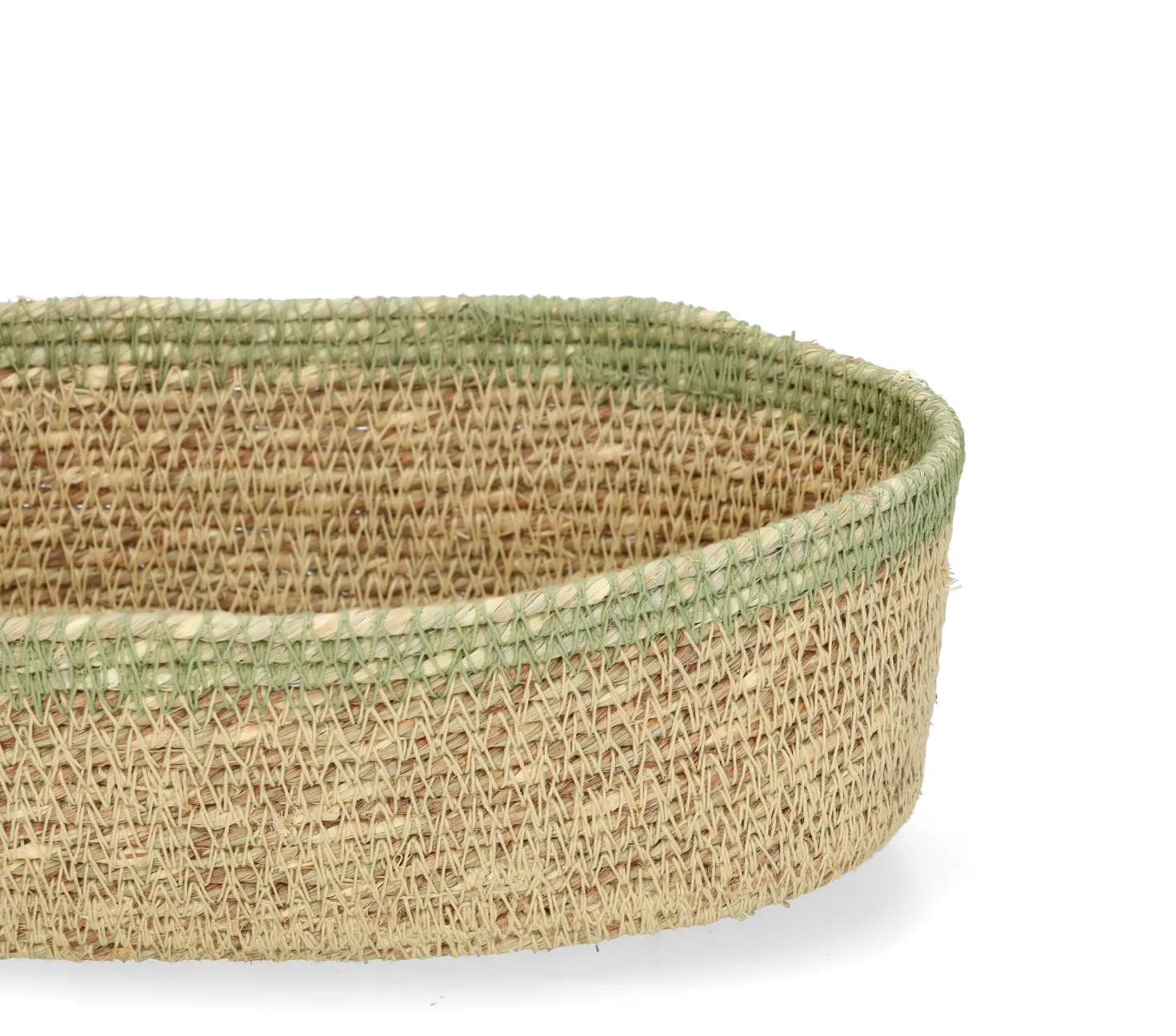 Ovaal mandje naturel, zeegras, groen, 22 cm x 12 cm