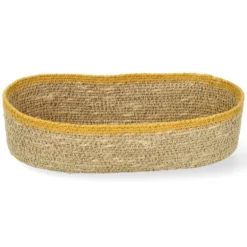 Ovaal mandje naturel, zeegras, geel, 28 cm x 14 cm