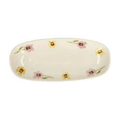 Ovale serveerschaal, steengoed, viooltjes, 25 x 11,5 cm