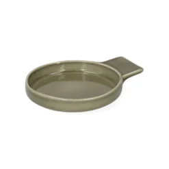 Ovenschaal, reactief glazuur, steengoed, olijfgroen, Ø12 x 2 cm