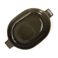 Ovenschaal, reactief glazuur, steengoed, olijfgroen, 35,5 x 22 cm
