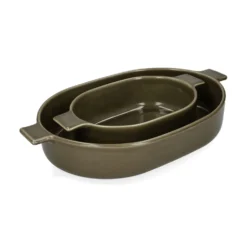 Ovenschaal, reactieve glazuur, steengoed, olijfgroen, 29,5 x 17 cm