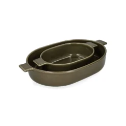 Ovenschaal, reactieve glazuur, steengoed, olijfgroen, 29,5 x 17 cm