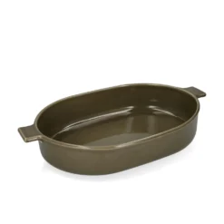 Ovenschaal, reactieve glazuur, steengoed, olijfgroen, 42 x 25 cm