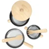 Pannenset, metaal en rubberhout, 2+