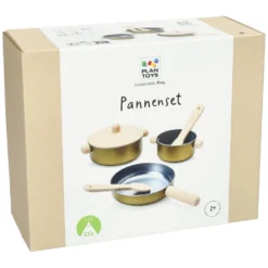 Pannenset, metaal en rubberhout, 2+