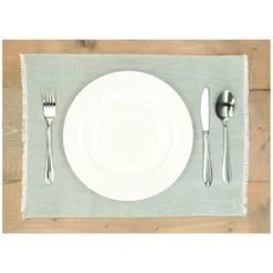 Placemat franjes, GOTS bio-katoen, groengrijs, 35 x 50 cm