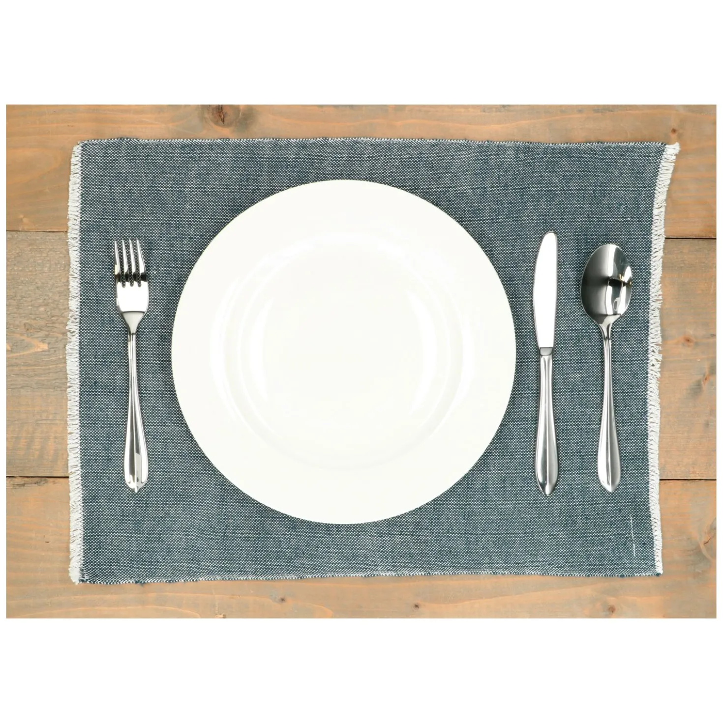 Placemat franjes, GOTS bio-katoen, blauw, 35 x 50 cm