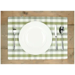 Placemat geribbeld, GOTS bio-katoen, groen, geruit, 35 x 50 cm