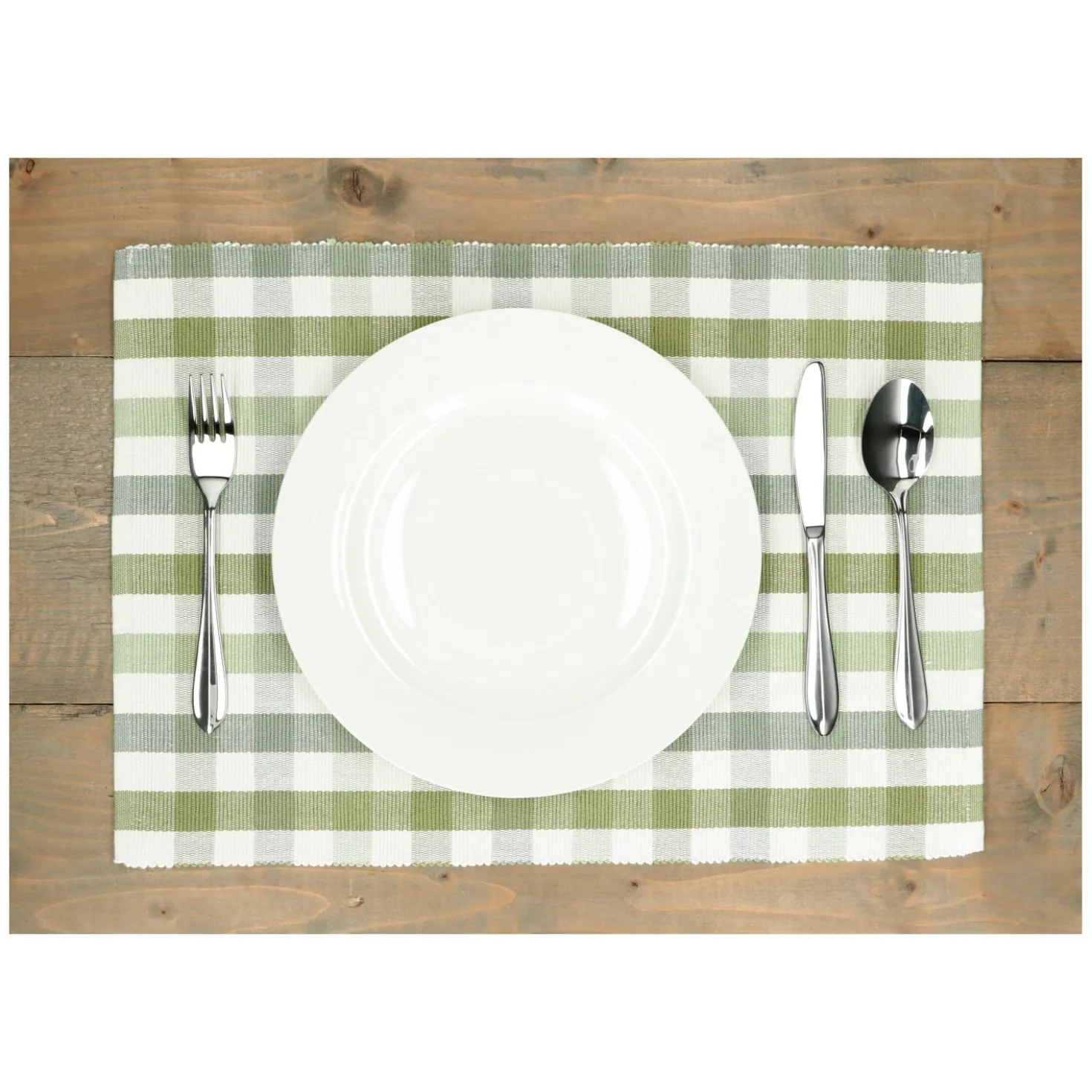 Placemat geribbeld, GOTS bio-katoen, groen, geruit, 35 x 50 cm