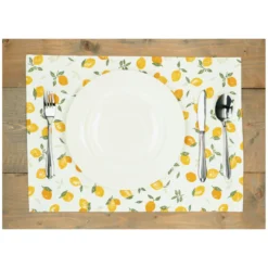Placemat geribbeld, GOTS bio-katoen, citroenen, 35 x 50 cm