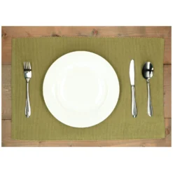 Placemat geribbeld, GOTS bio-katoen, saliegroen, 35 x 50 cm