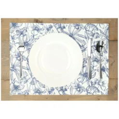 Placemat, GOTS bio-katoen, blauwe bloem, 35 x 50 cm