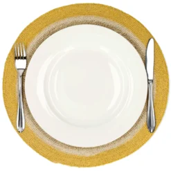 Placemat naturel, zeegras, geel, Ø38 cm