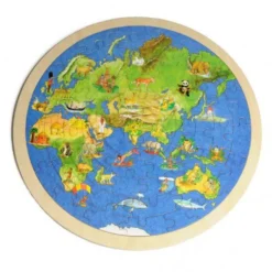 Puzzel wereld, dubbelzijdig, rond