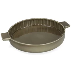 Quicheschaal, reactief glazuur, steengoed, olijfgroen, Ø25 cm