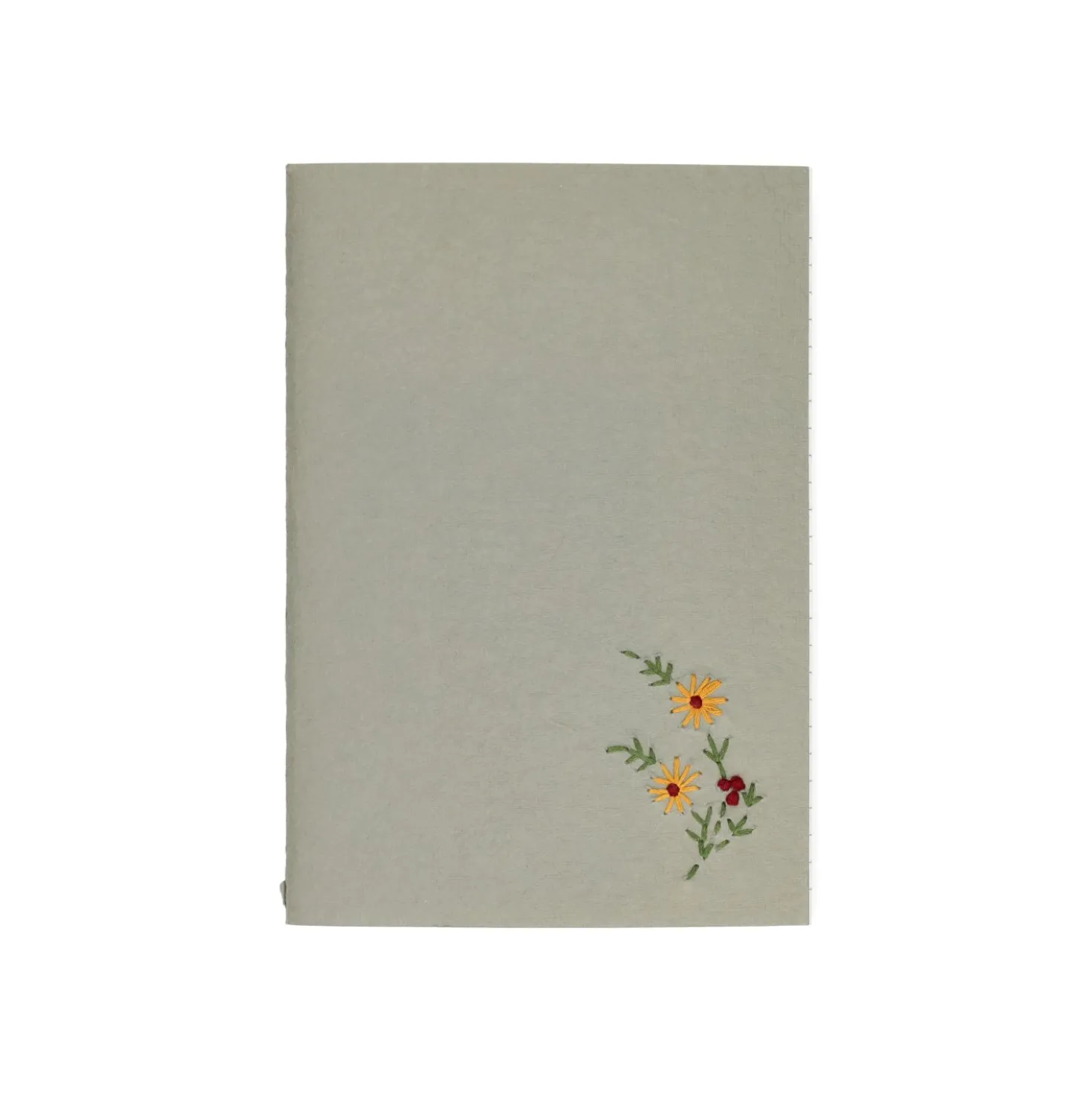 Schrift, gekleurd kraftpapier, geborduurde bloem, A5