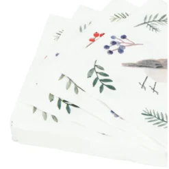 Servetten, papier, kerstgroen en vogel, 25 x 25 cm, 20 stuks