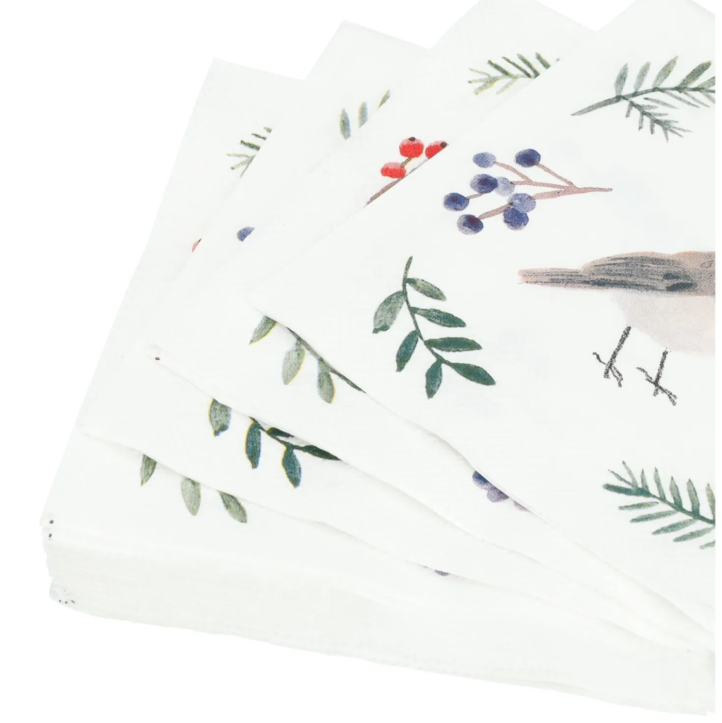 Servetten, papier, kerstgroen en vogel, 25 x 25 cm, 20 stuks