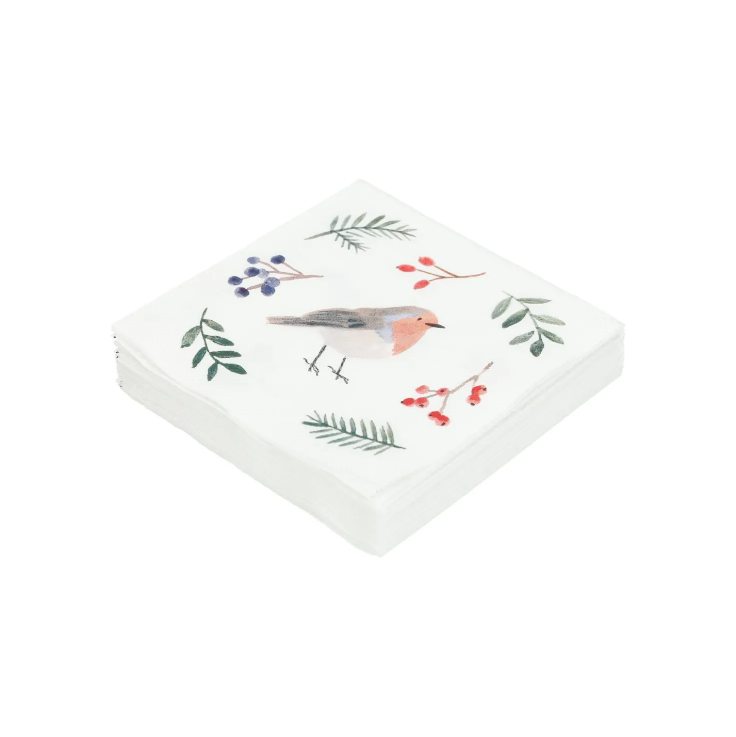 Servetten, papier, kerstgroen en vogel, 25 x 25 cm, 20 stuks