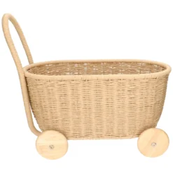 Speelgoedwagen, papercord, metaal, rubberhout