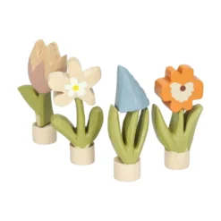 Stekers voor jaarring, hout, bloemen, set van 4