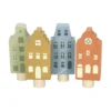 Stekers voor jaarring, hout, huisjes, set van 4