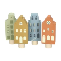 Stekers voor jaarring, hout, huisjes, set van 4