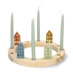 Stekers voor jaarring, hout, huisjes, set van 4