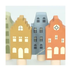 Stekers voor jaarring, hout, huisjes, set van 4