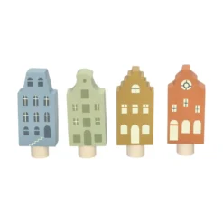 Stekers voor jaarring, hout, huisjes, set van 4