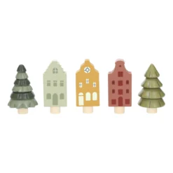 Stekers voor jaarring, hout, huisjes, set van 5