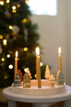 Stekers voor jaarring, hout, huisjes, set van 5