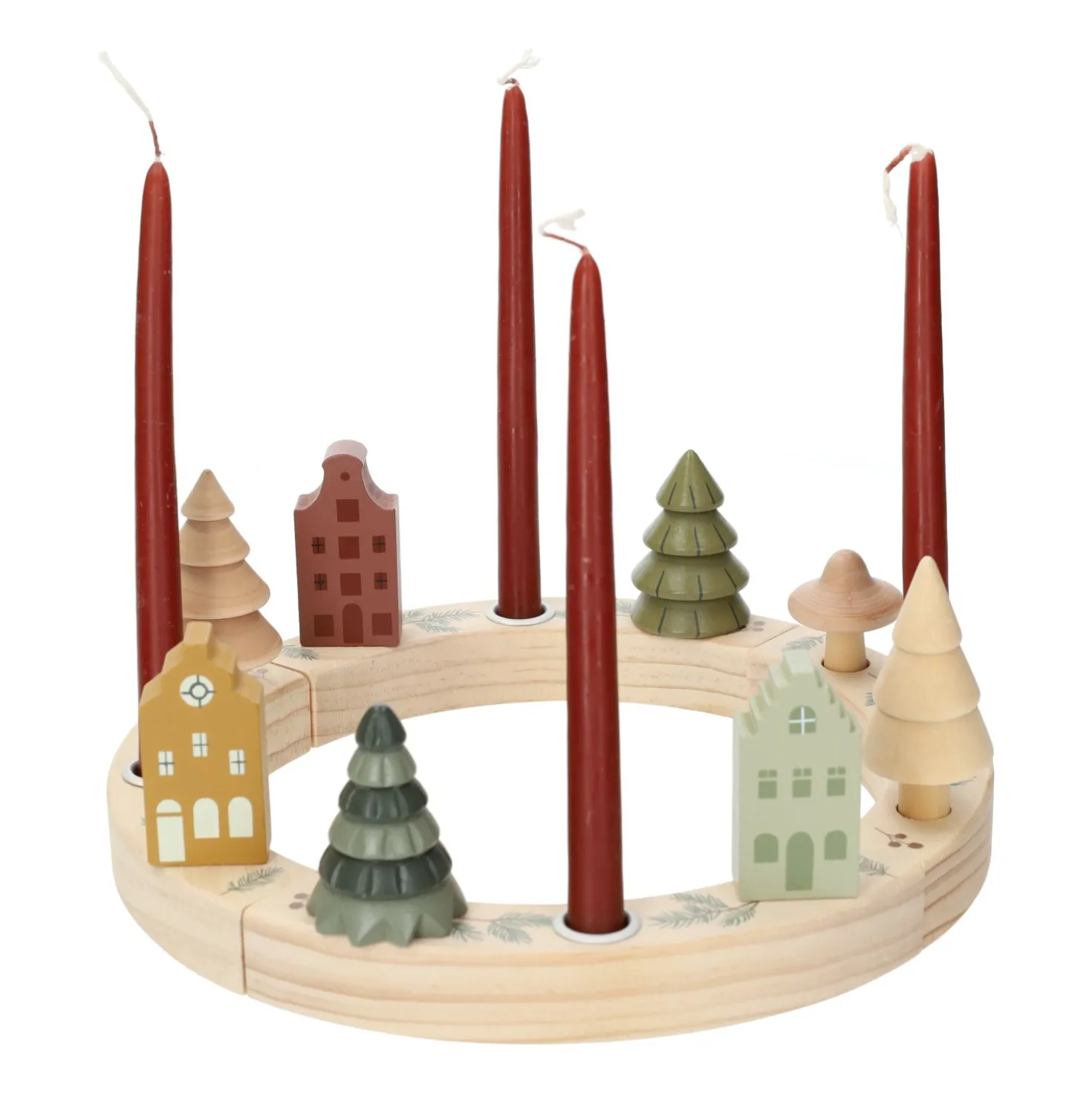 Stekers voor jaarring, hout, huisjes, set van 5