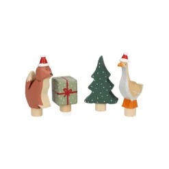 Stekers voor jaarring, hout, kerstmis, set van 4