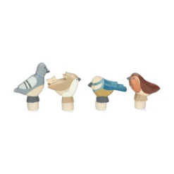 Stekers voor jaarring, hout, vogels, set van 4