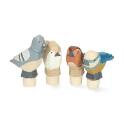 Stekers voor jaarring, hout, vogels, set van 4