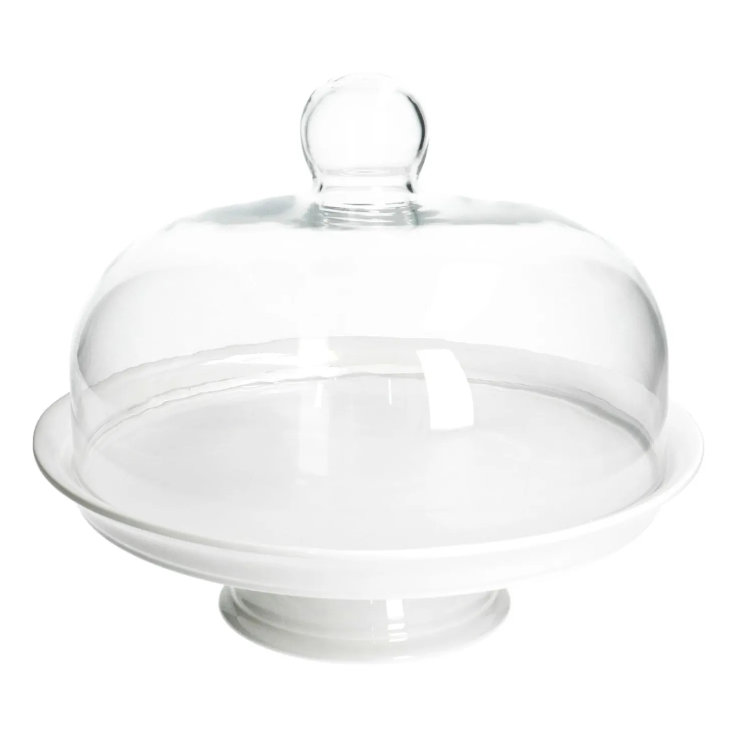 Taartplateau, porselein, met glazen stolp, Ø 30 cm